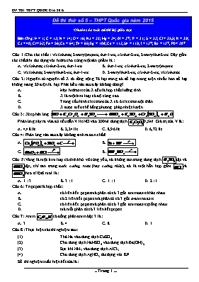 Đề thi thử số 5  THPT Quốc gia năm 2015 môn Hóa học